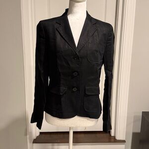 Lauren Ralph Lauren Blazer Jacket Womens 8 Petite Black 100% Linen Lined 8p